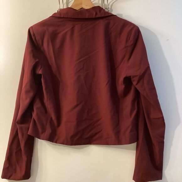 Amanda Uprichard Cropped Button Up Blazer Burgundy Women’s Jacket Size M - Picture 8 of 13